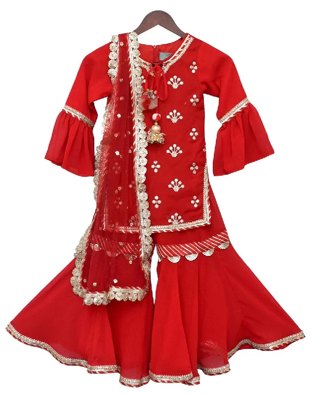 Pre-Order: Red Embroidery Kurti with Red Sharara