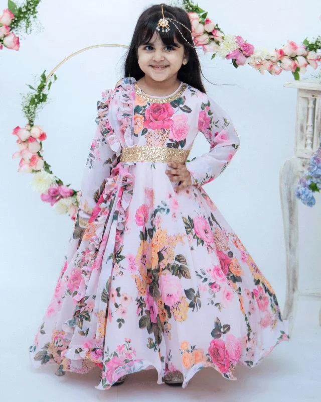 Pre-Order: Pastel Peach Floral Print Anarkali