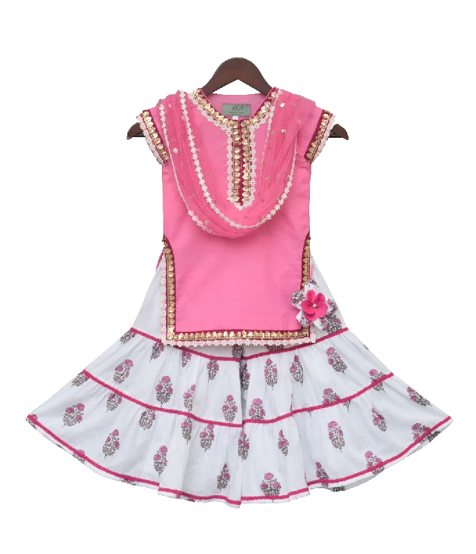 Pre-Order: Baby Pink Kurti with Printed Sharara