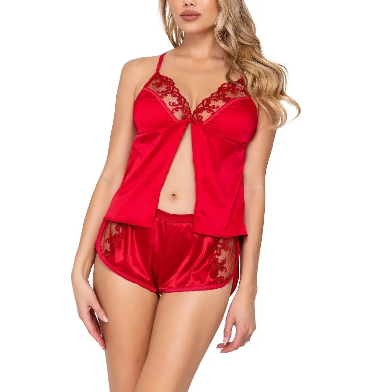 Rouge Bow Camisole Lounge Set In Red - Roma Costume