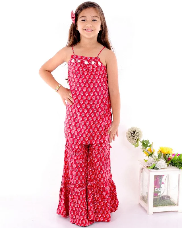 Pre-Order: Red Block print Sharara set