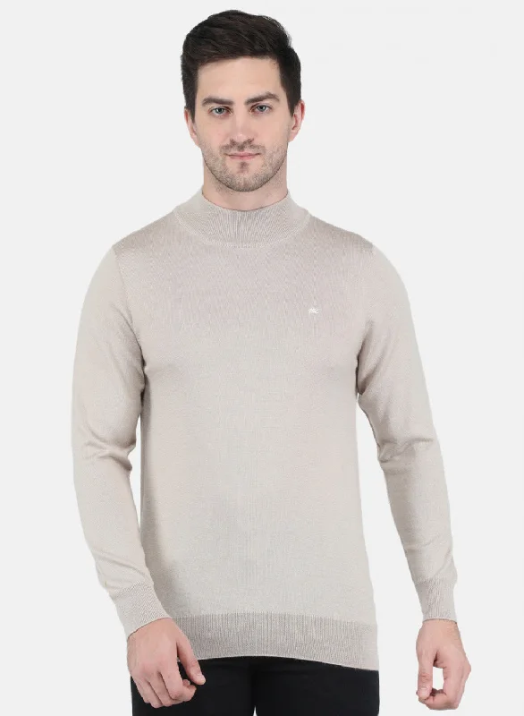 Men Beige Solid Pullover