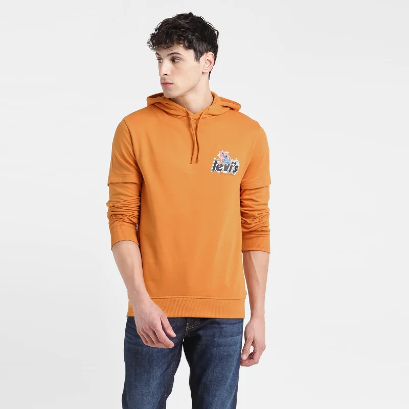 Men's Solid Orange Hooded Sweatshirt