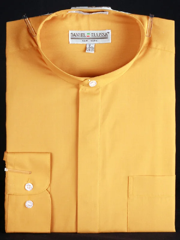 Basic Banded Collar Convertible Cuff Dress Shirt in Honey Gold