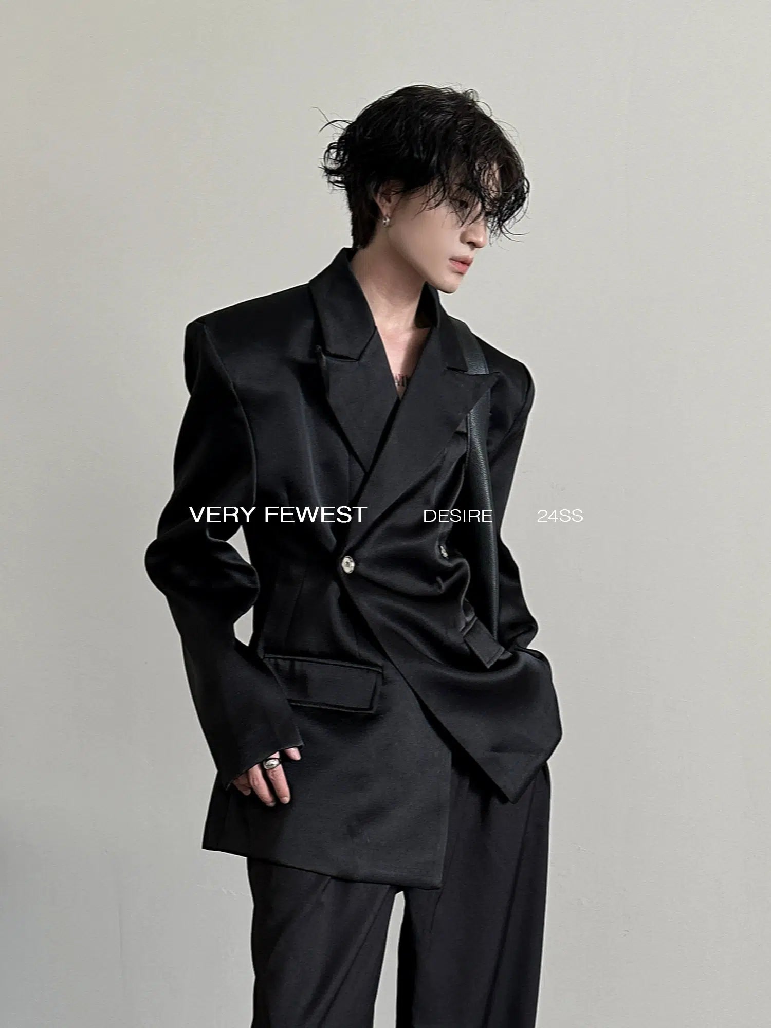 Black Suit Padded Shoulders Jacket