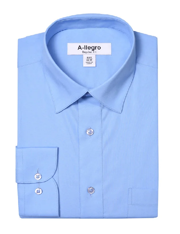 Classic Regular Fit Cotton Convertible Cuff Dress Shirt In Sky Blue