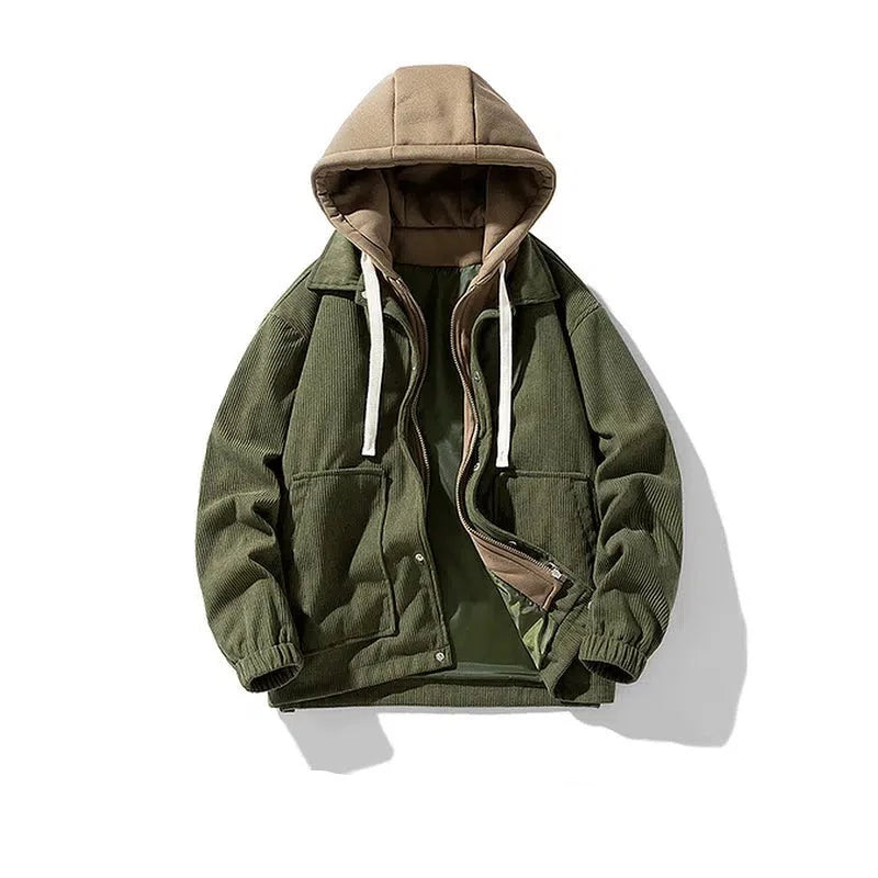 Corduroy Patchwork Hooded Jacket