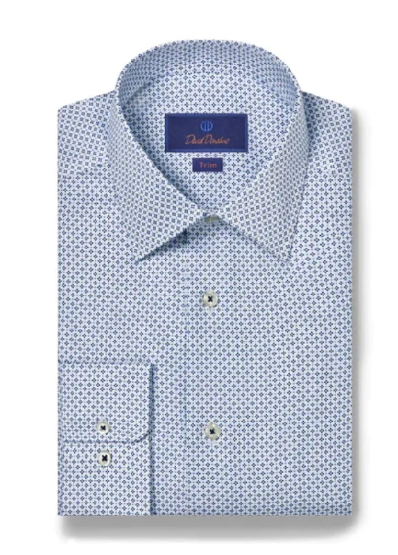 David Donahue Royal & Sky Neat Print Dress Shirt