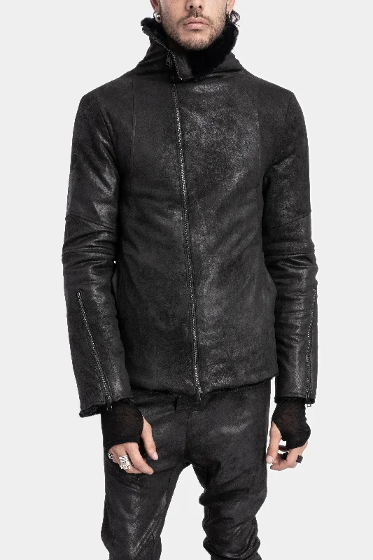 Faux leather fur collar jacket