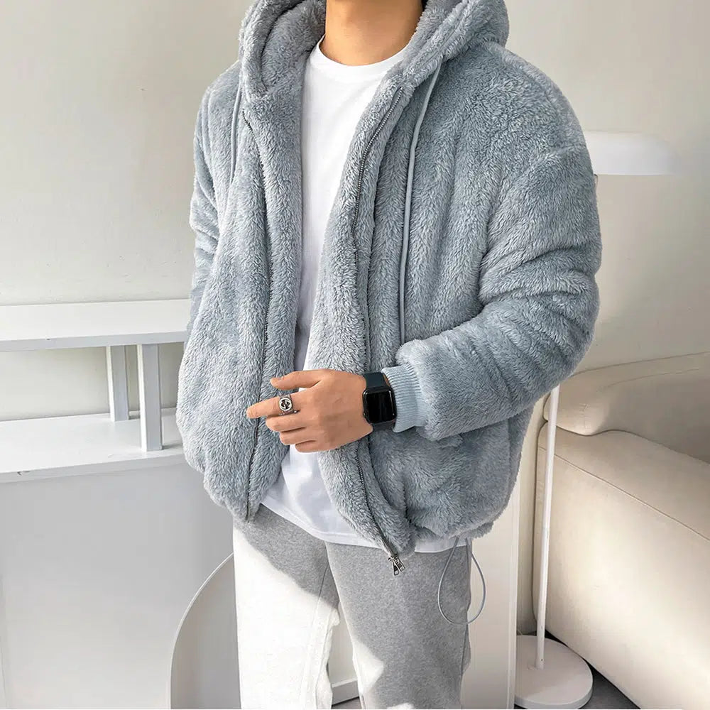 Furry Hooded Sweatshirt Jacket