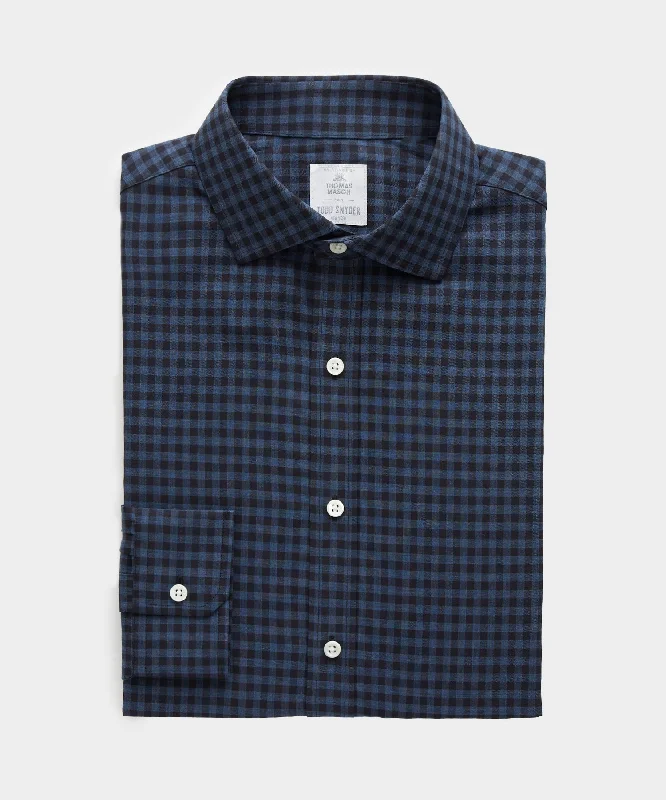 Flannel Spread Collar Dress Shirt in Navy Gingham