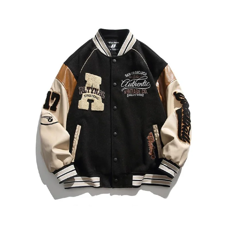 Retro Letter Flocking Baseball Jacket