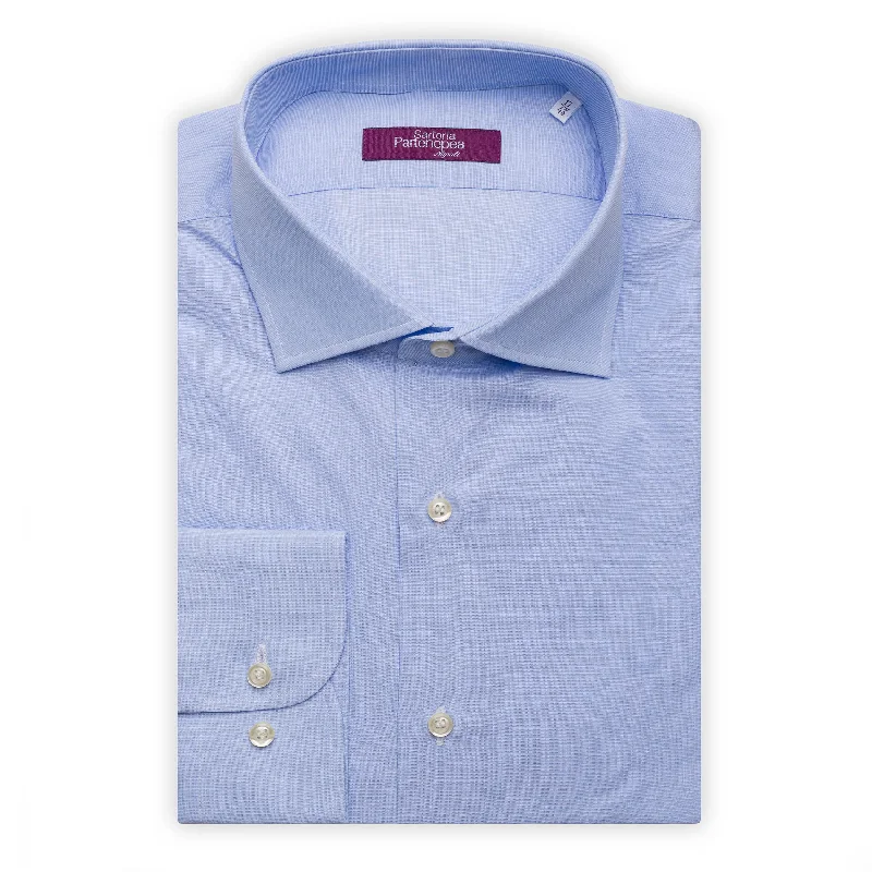 SARTORIA PARTENOPEA Light Blue Cotton End on End Standard Cuff Dress Shirt NEW US 17.5