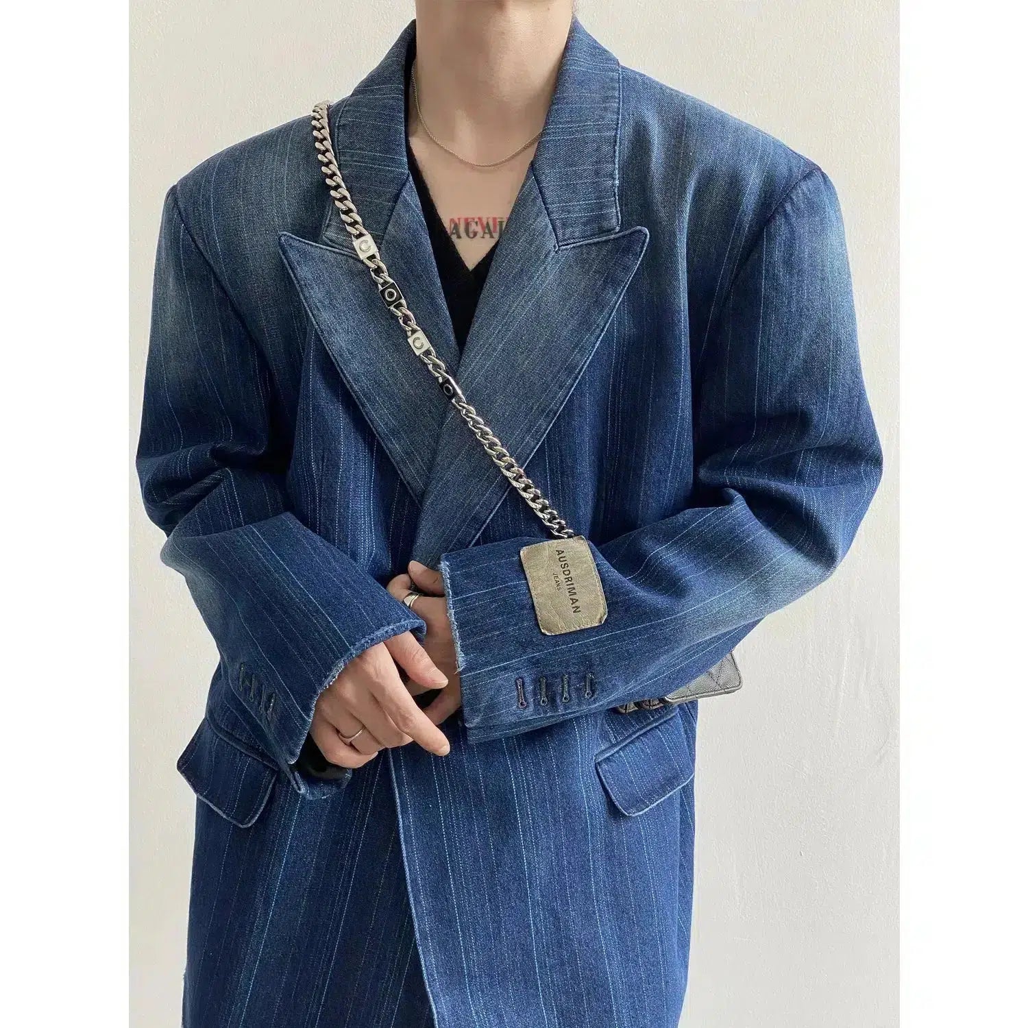 Washed Striped Loose Denim Suit