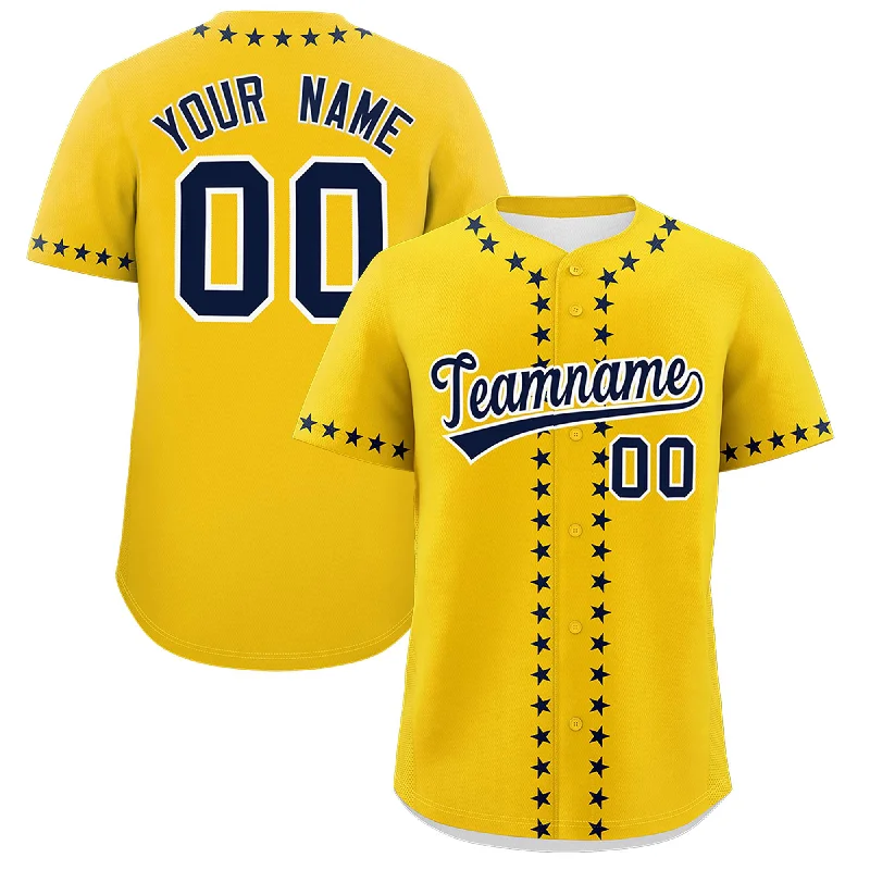 Custom Gold Navy Star Ribbing Authentic Baseball Jersey