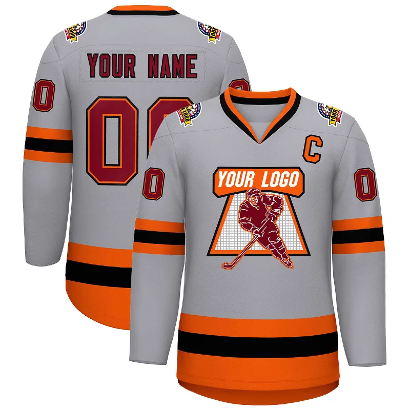 Custom Gray Crimson Orange-Black Classic Style Hockey Jersey