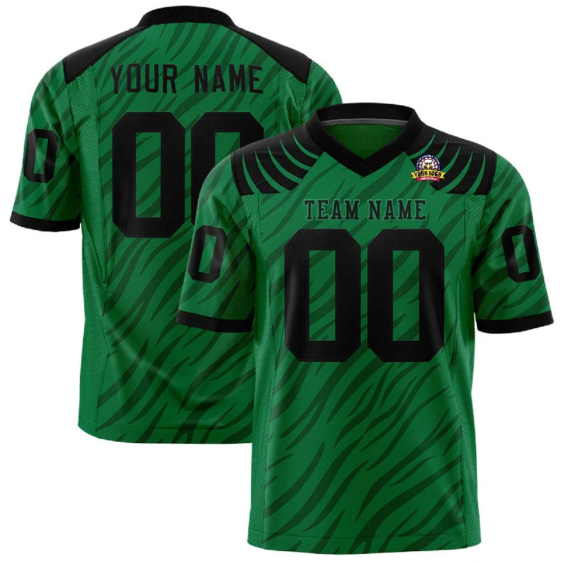 Custom Kelly Green Black Personalized Tiger Stripe Graffiti Pattern Authentic Football Jersey