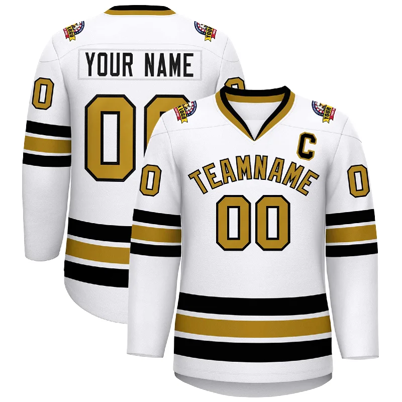 Custom White Old Gold-Black Classic Style Hockey Jersey