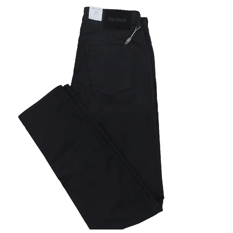 Midnight Blue Stretch Cotton Slim Fit Pants - Re-Hash