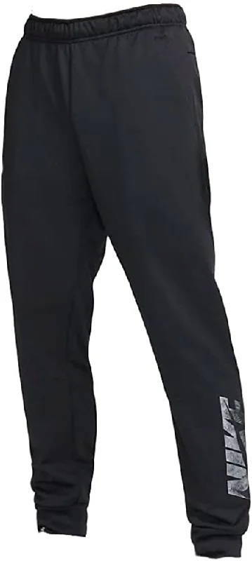 Nike Men's Solid Black Logo Tapered Swoosh Therma Fit Joggers Pants